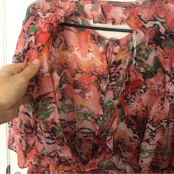 Rare IRO blouse Reopam 18S Floral Ruffle back open flowy top Sz 36 - Picture 8 of 12